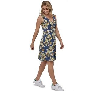 Patagonia Womens Porch Song Dress in Pumpkin Flower Dolomite Blue size Medium
